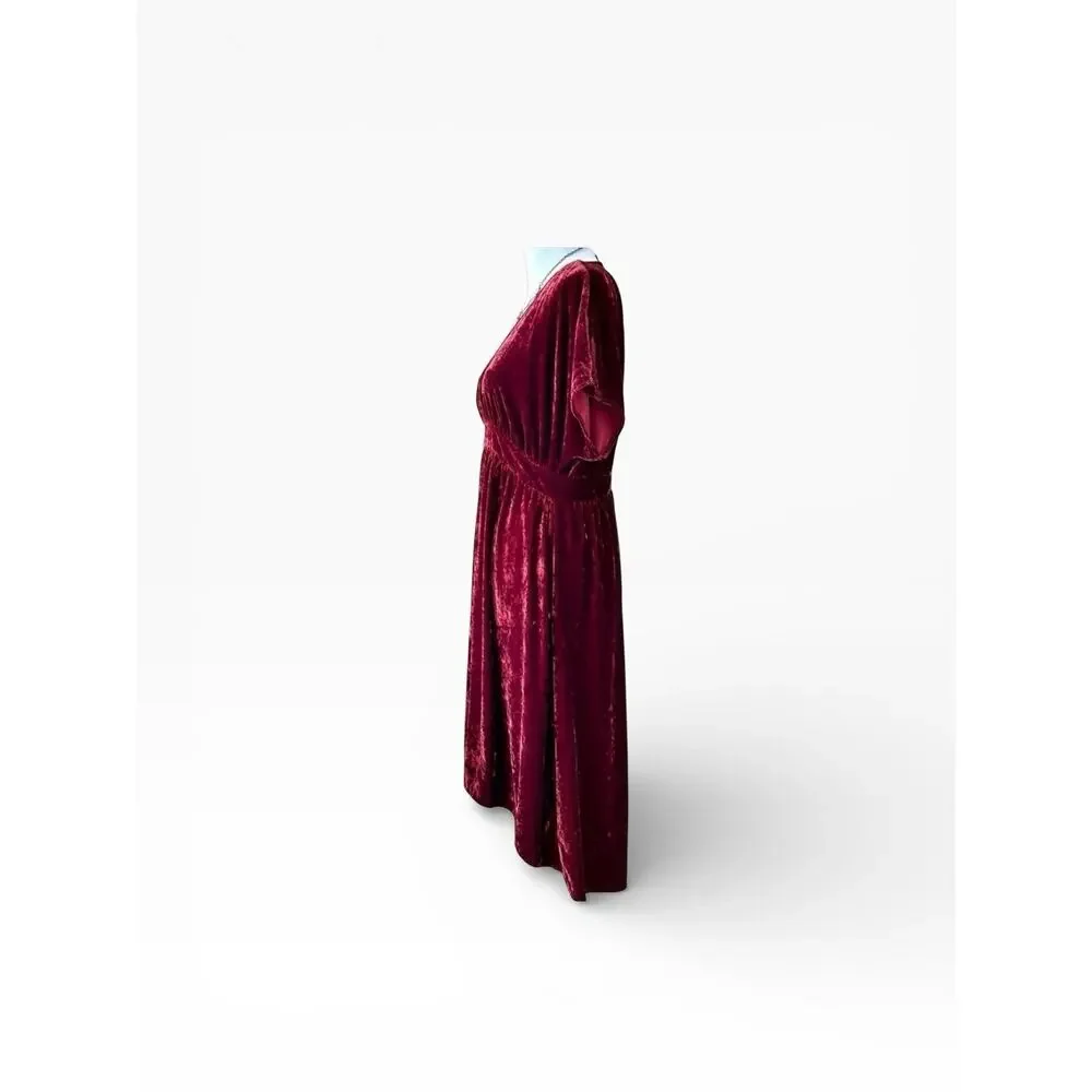 Cabi #3696 Grace Velvet Midi‎ Dress Women S Dark Red Empire Waist High Low